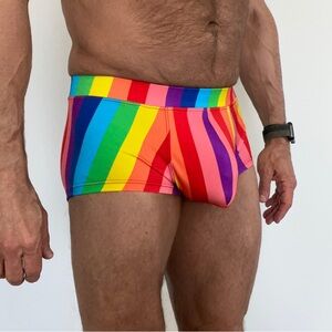 Men's Rainbow Striped Pride Squarecut Swim Suit
